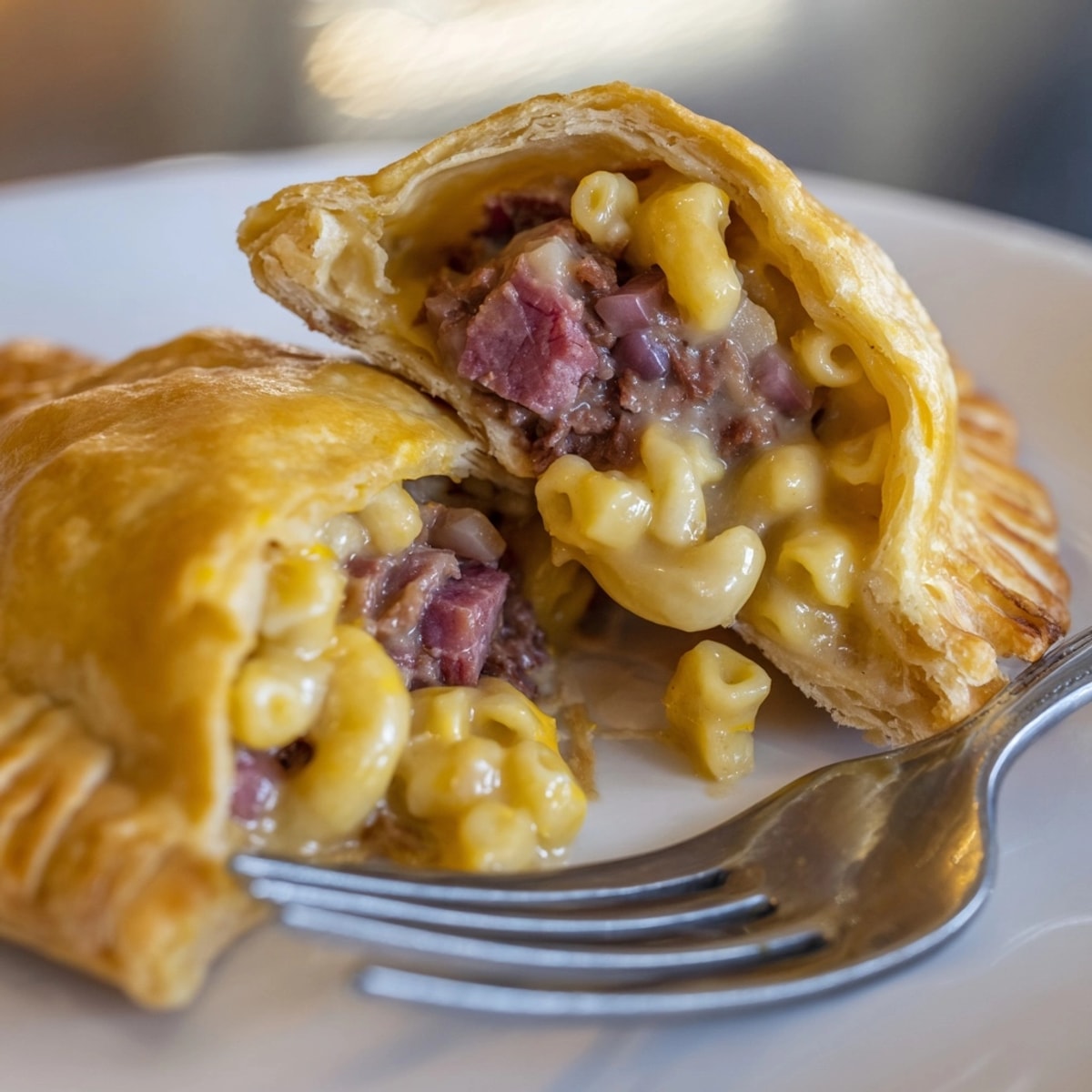 Homemade Smoked Brisket &amp; Mac n Cheese Empanadas, oven-baked and served warm for dinner.