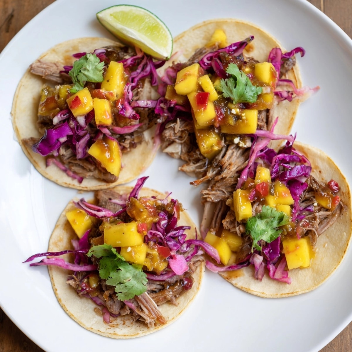 Golden shredded duck tops these delicious Duck Confit Tacos with tangy mango salsa.