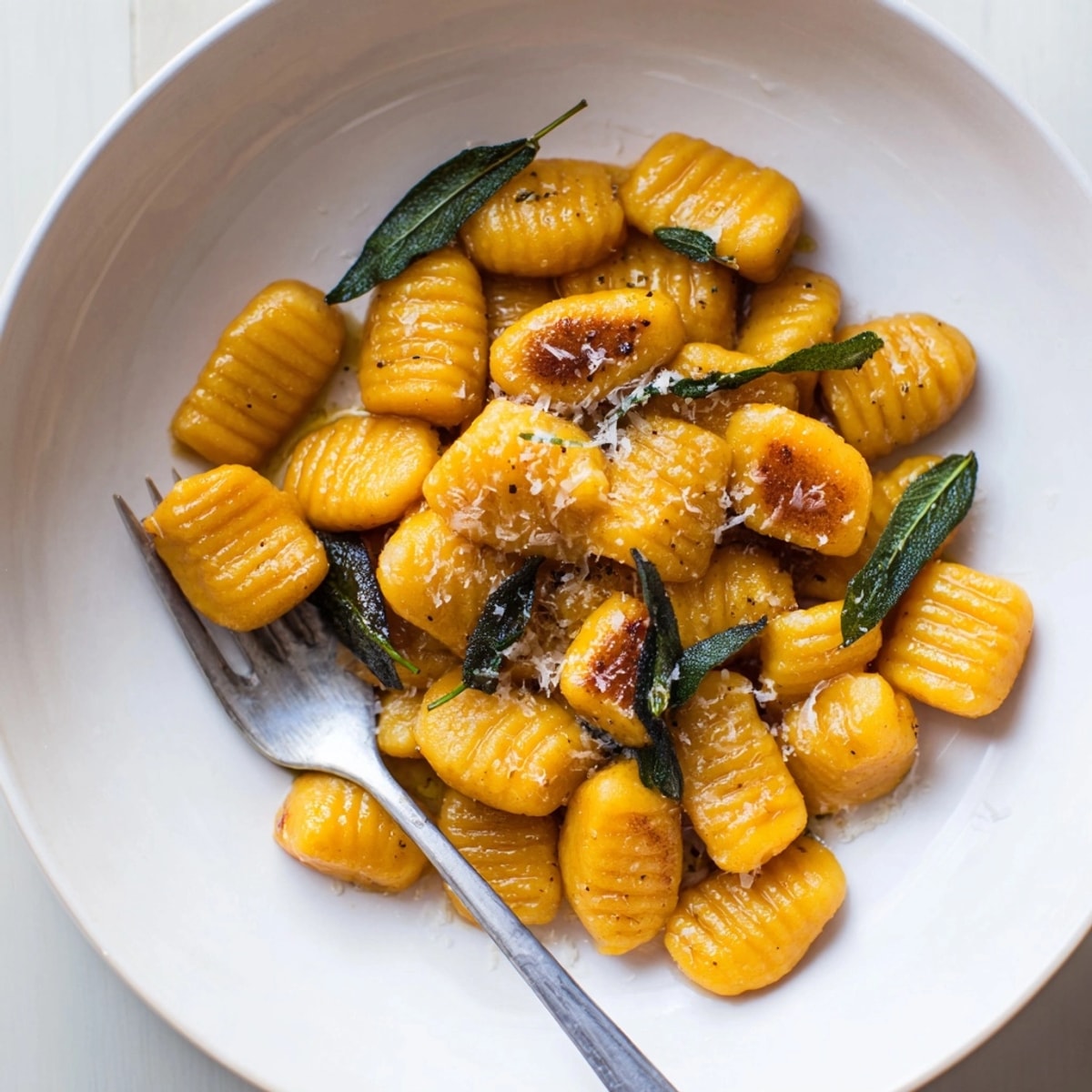 Homemade Sweet Potato Gnocchi recipe with nutty sage butter and grated Parmesan.