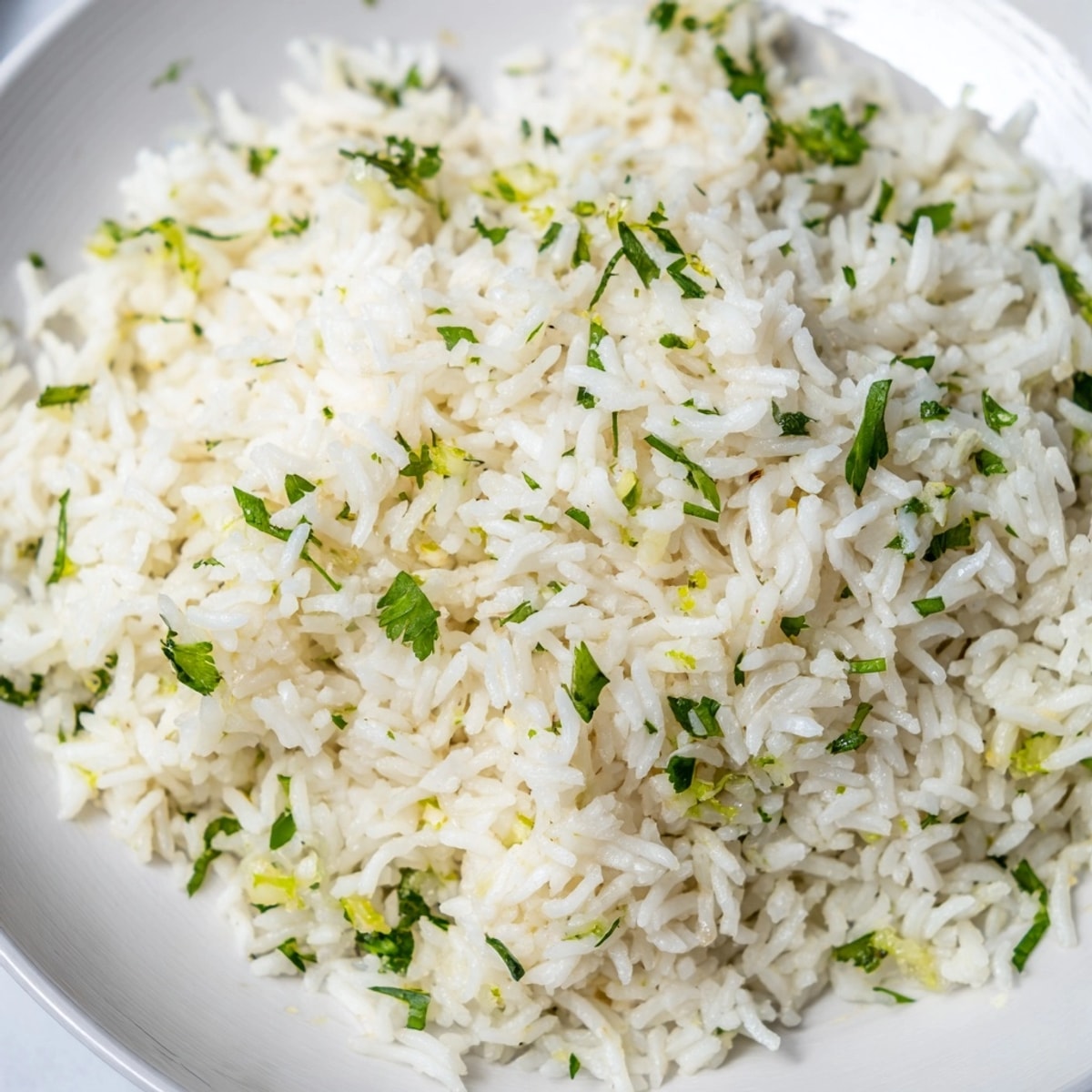 Close-up of Cilantro Lime Rice, fragrant and ready to enjoy with Mexican dishes.