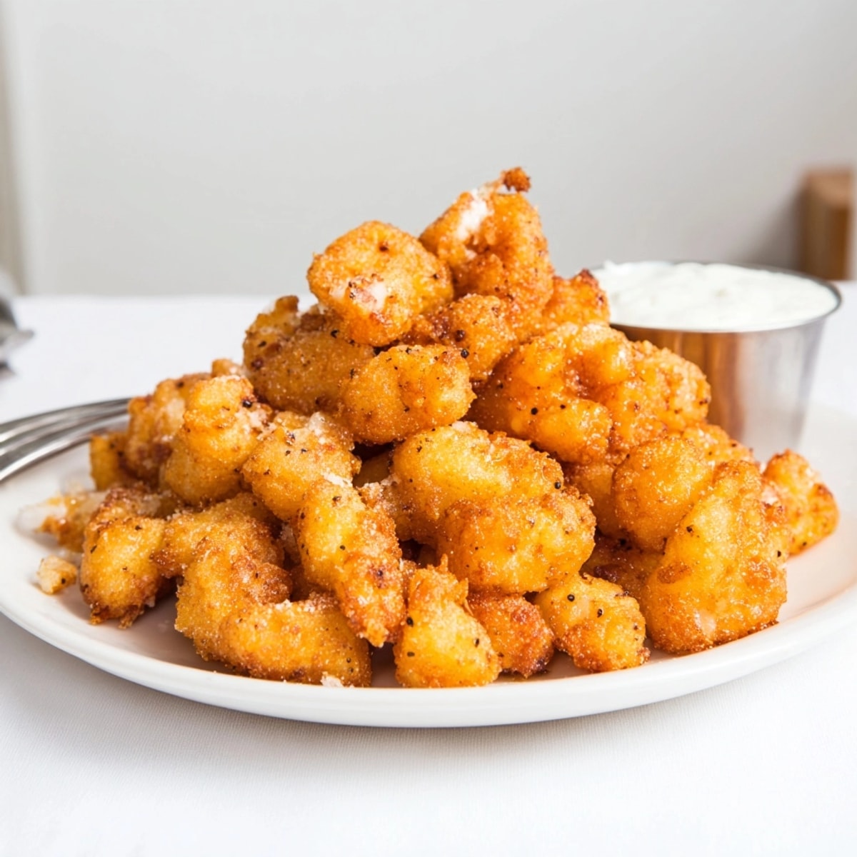 Golden Fried Cheese Curds: Crispy, melty cheese snacks, fresh from the fryer and ready to eat.