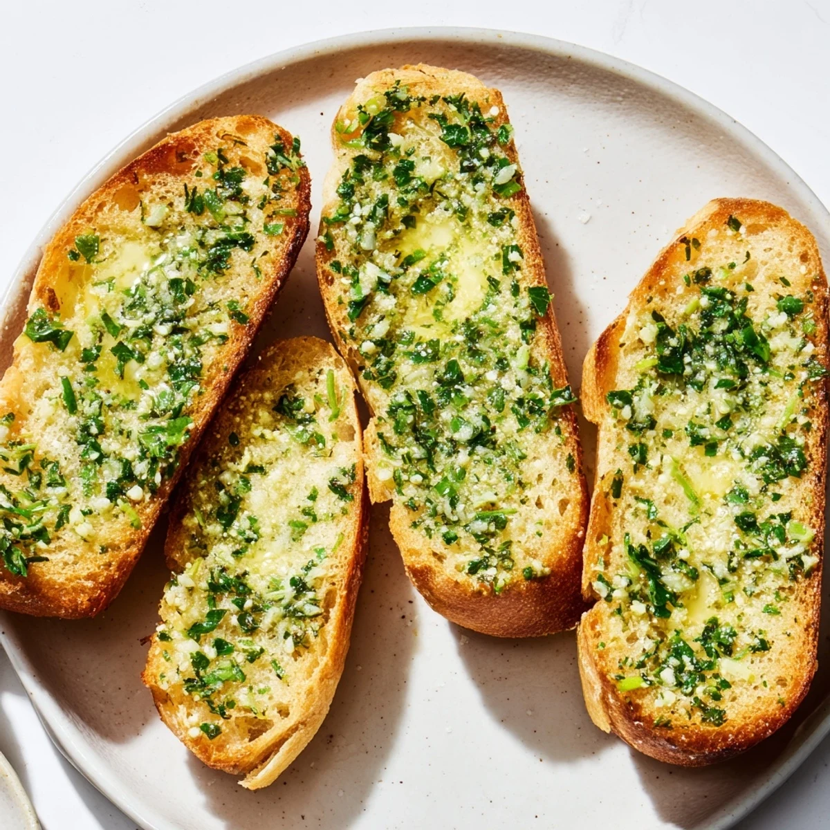 Warm, inviting image of garlic bread, showcasing toasted, flavorful slices ready to serve at dinner.