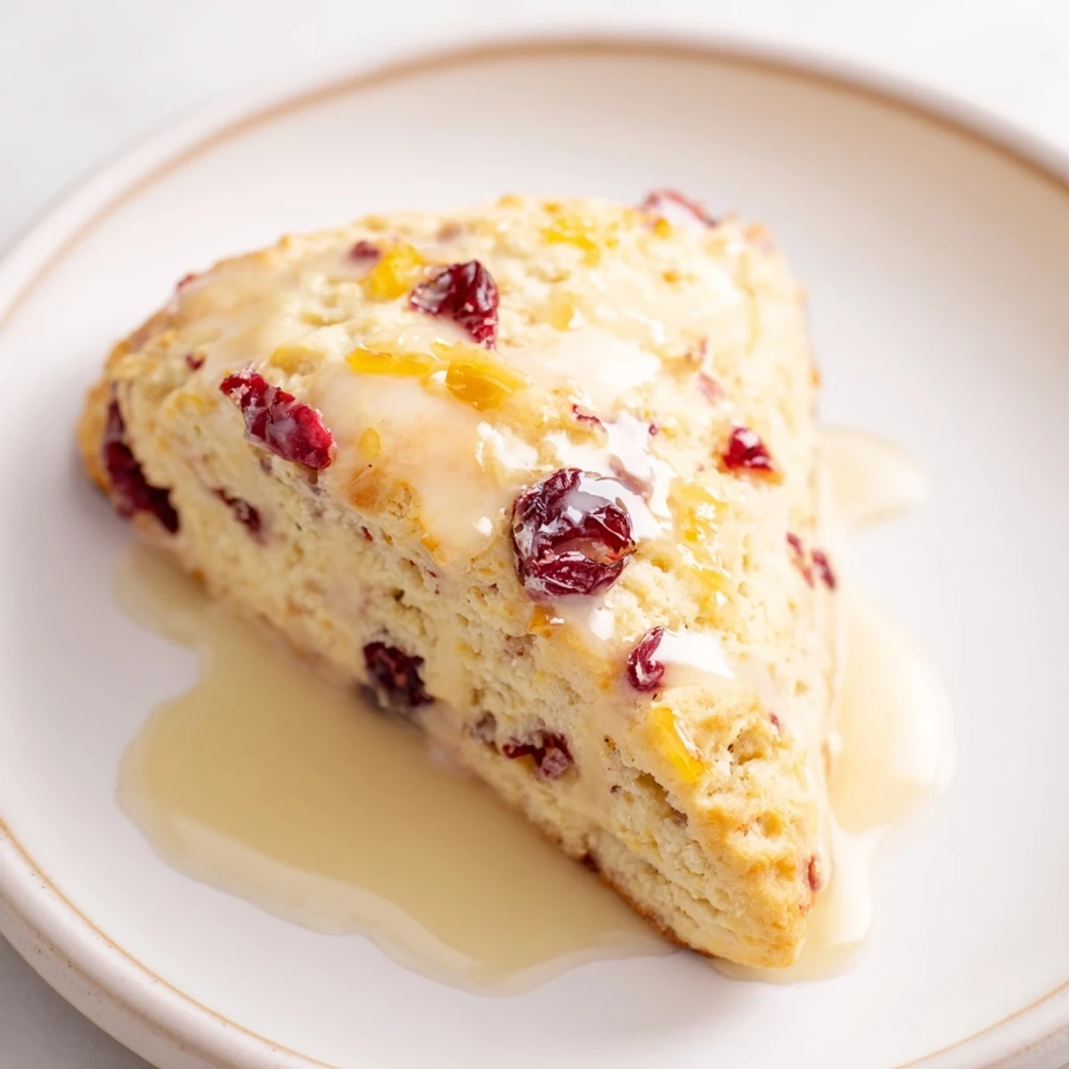 Freshly baked Orange Cranberry Scones, light and flaky, offer a delightful mix of sweet and tart flavors.
