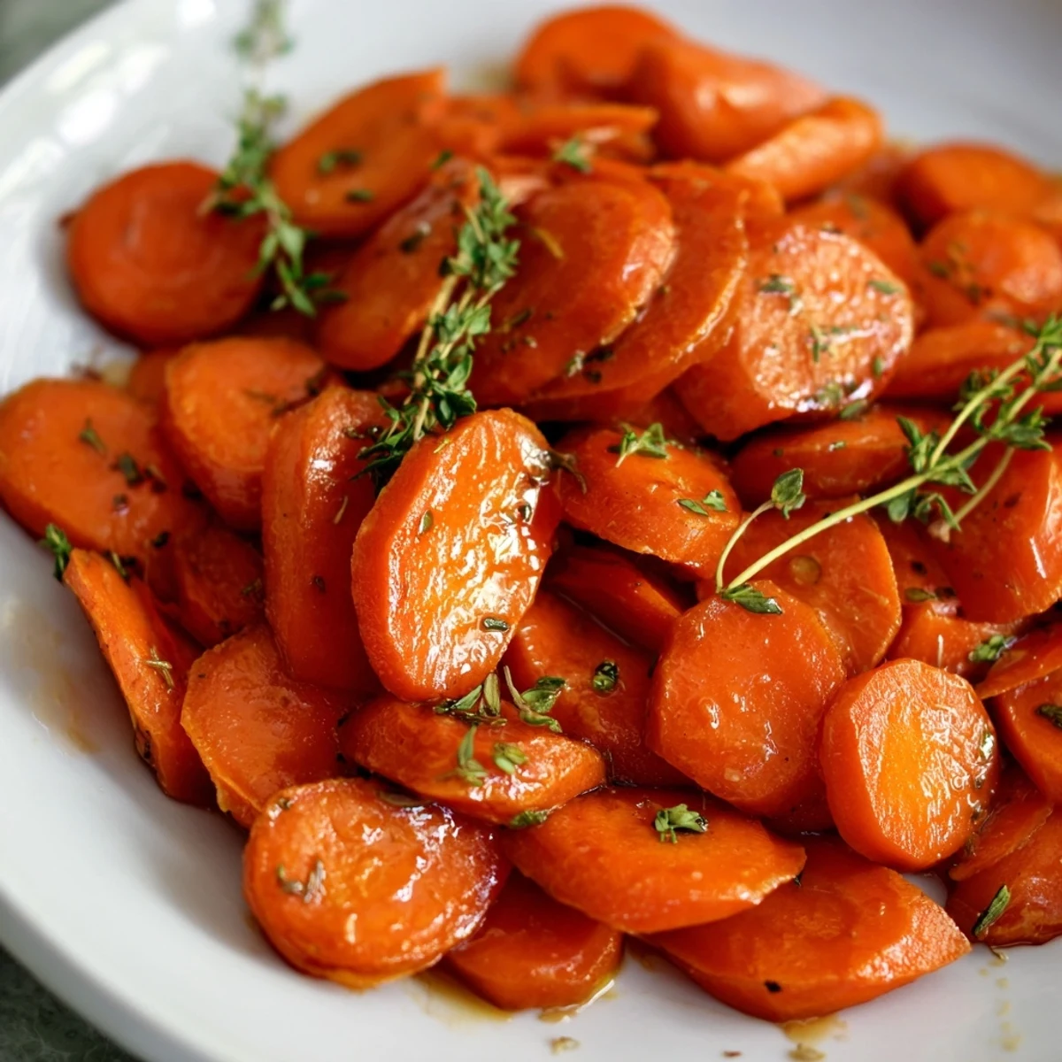 Perfectly cooked Glazed Carrots with Honey and Thyme showcasing a sweet and savory glaze.