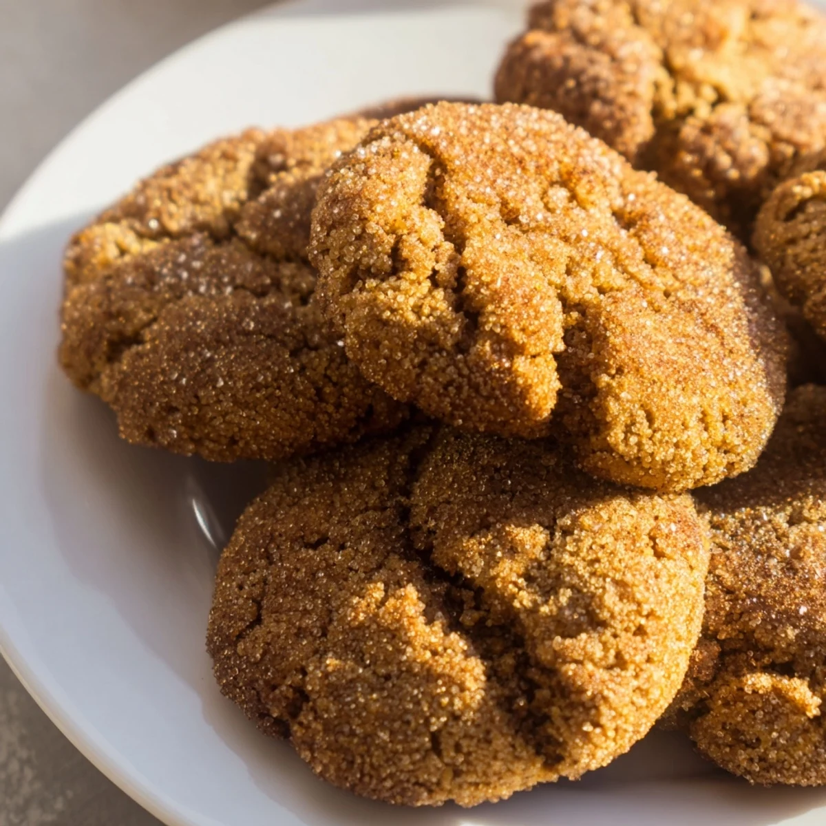 Steaming plate of fresh Ginger Molasses Crinkle Cookies, perfect with a warm drink on a chilly day.