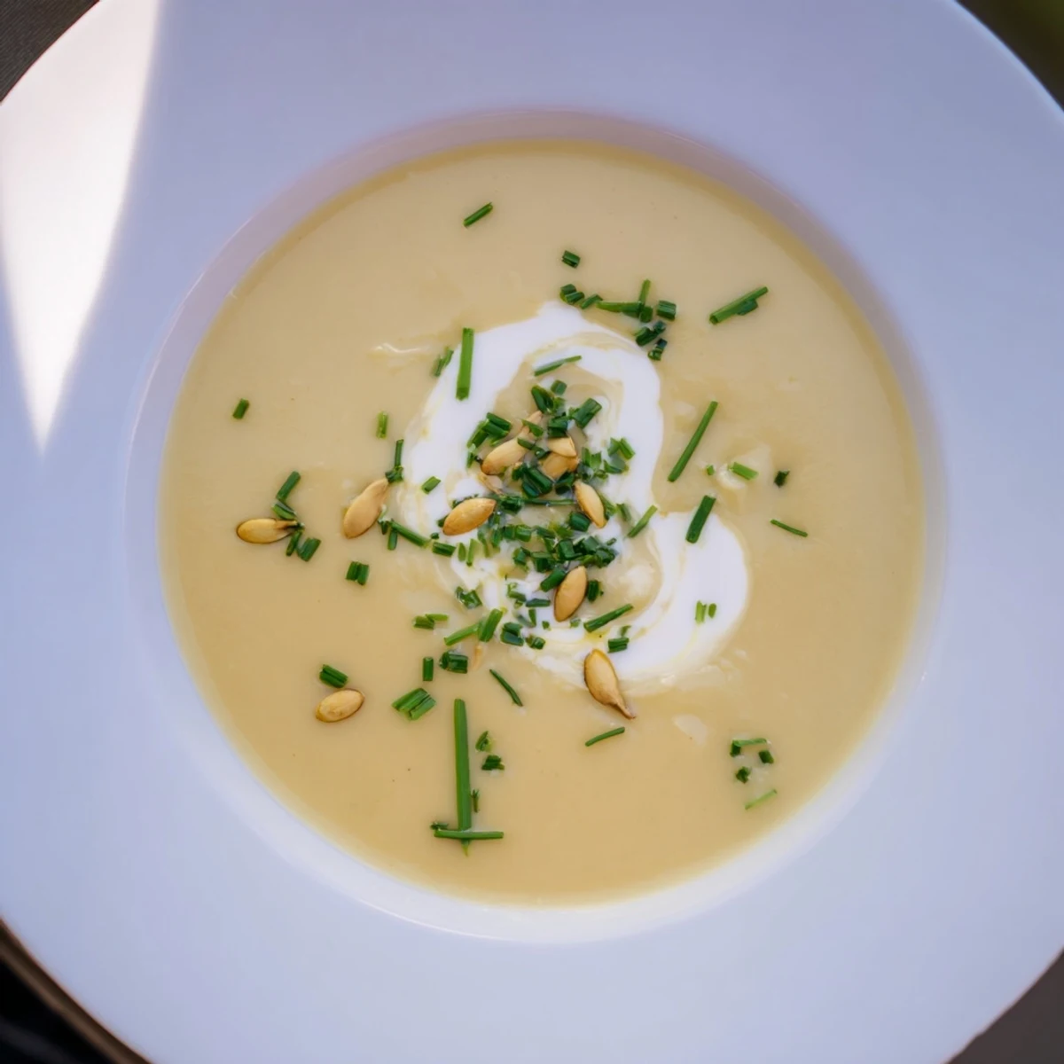 A steaming bowl of creamy parsnip and apple soup, perfect for a cozy, flavorful fall meal at home.