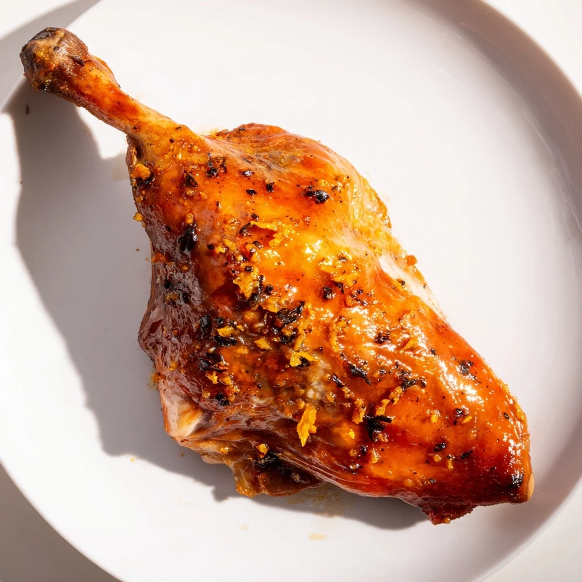 Golden-brown, crispy roasted duck with vibrant orange glaze, a savory centerpiece for dinner.