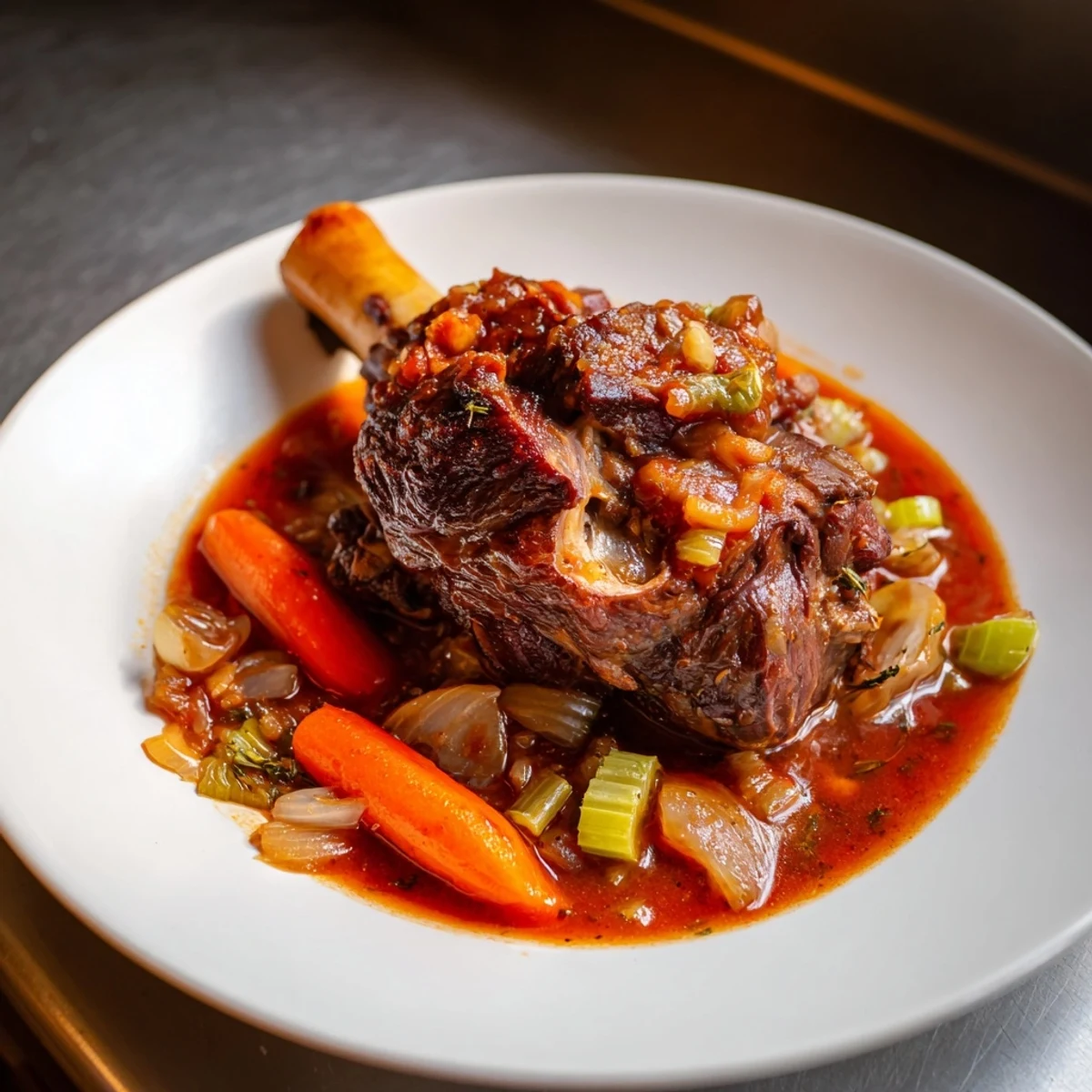 A close-up of beautifully braised Lamb Shanks, a delicious Mediterranean main course meal.