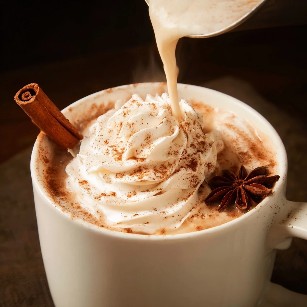 A close-up of a cozy Spiced Hot Drink, highlighting fragrant spices and creamy textures.