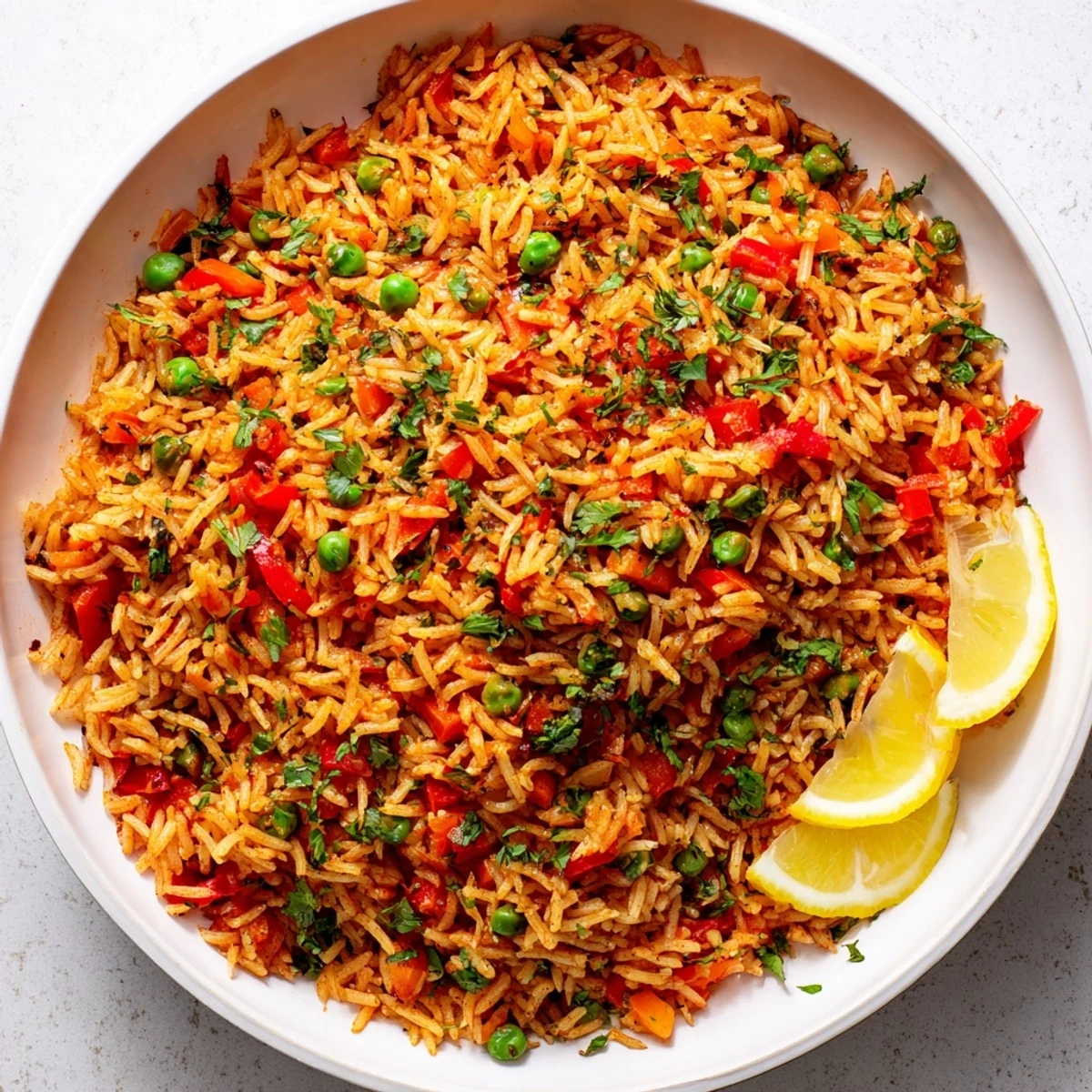 Golden Savory Rice Dish with vibrant vegetables and fresh parsley, a comforting vegetarian meal.