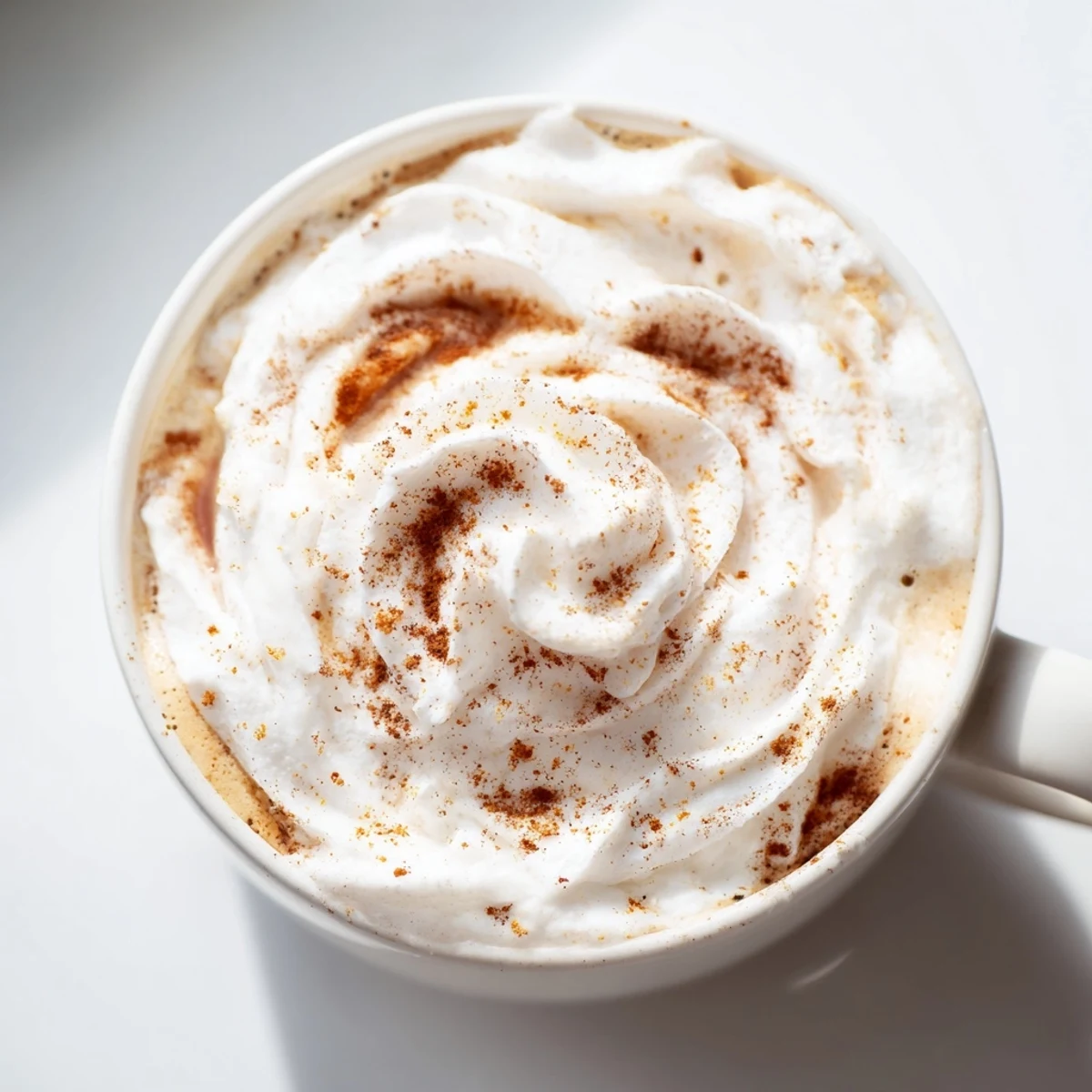 Steaming Gingerbread Spiced Latte topped with whipped cream, perfect for a cozy afternoon treat.