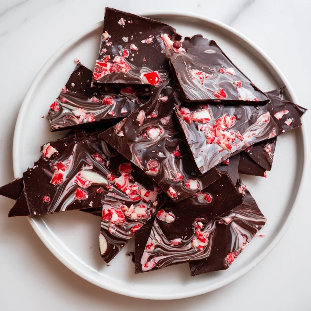 Festive Dark Chocolate Peppermint Bark with crunchy peppermint, perfect to give as a delicious gift.