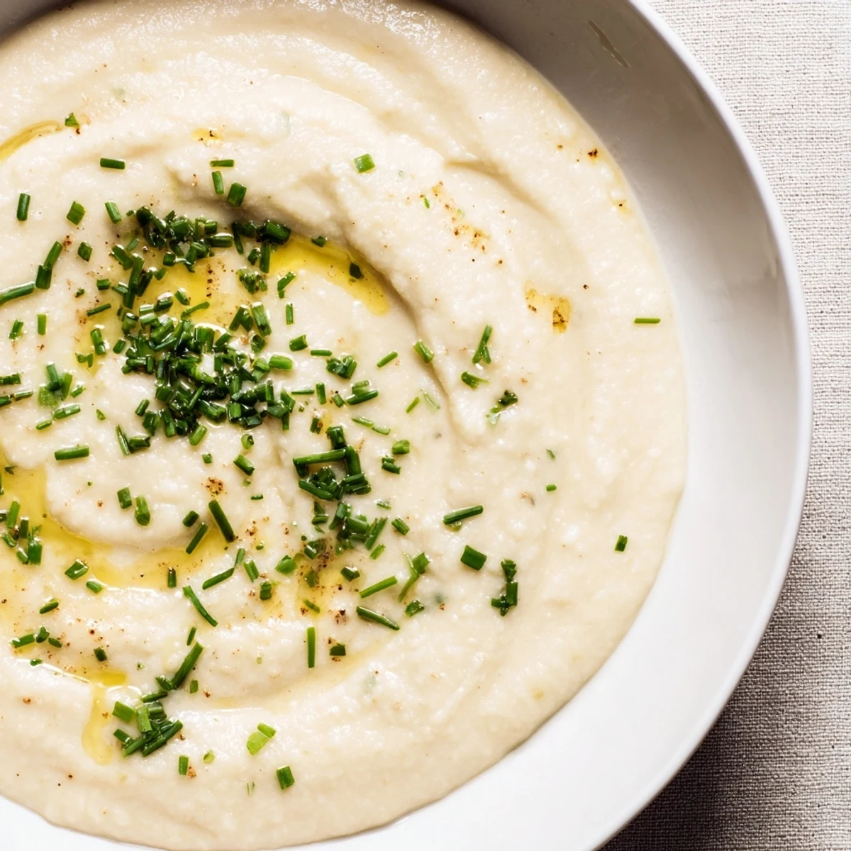 Creamy Roasted Cauliflower Soup, a bowl of warmth with swirls of rich, blended goodness.