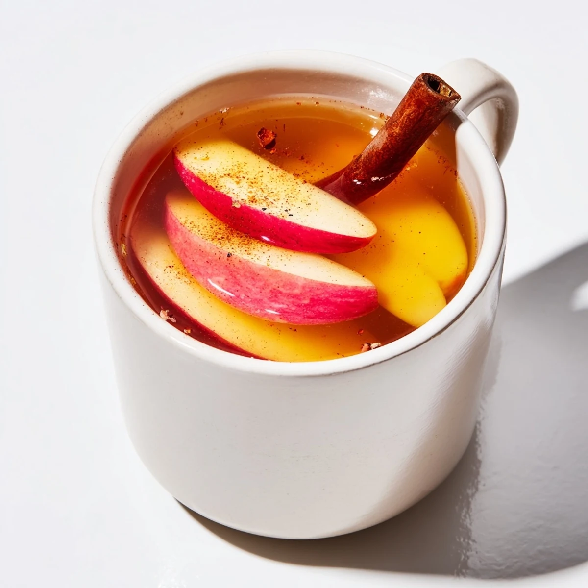 Steaming warm apple cider with cinnamon: inviting, flavorful drink perfect for fall evenings.