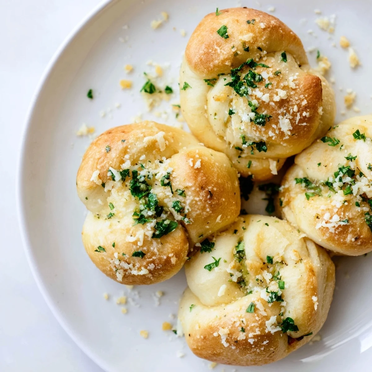 Appetizing close-up shot of homemade garlic knots, perfectly knotted and ready to be devoured.