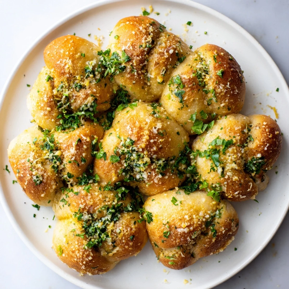 Warm, buttery garlic knots arranged on a baking sheet, promising a comforting Italian treat.