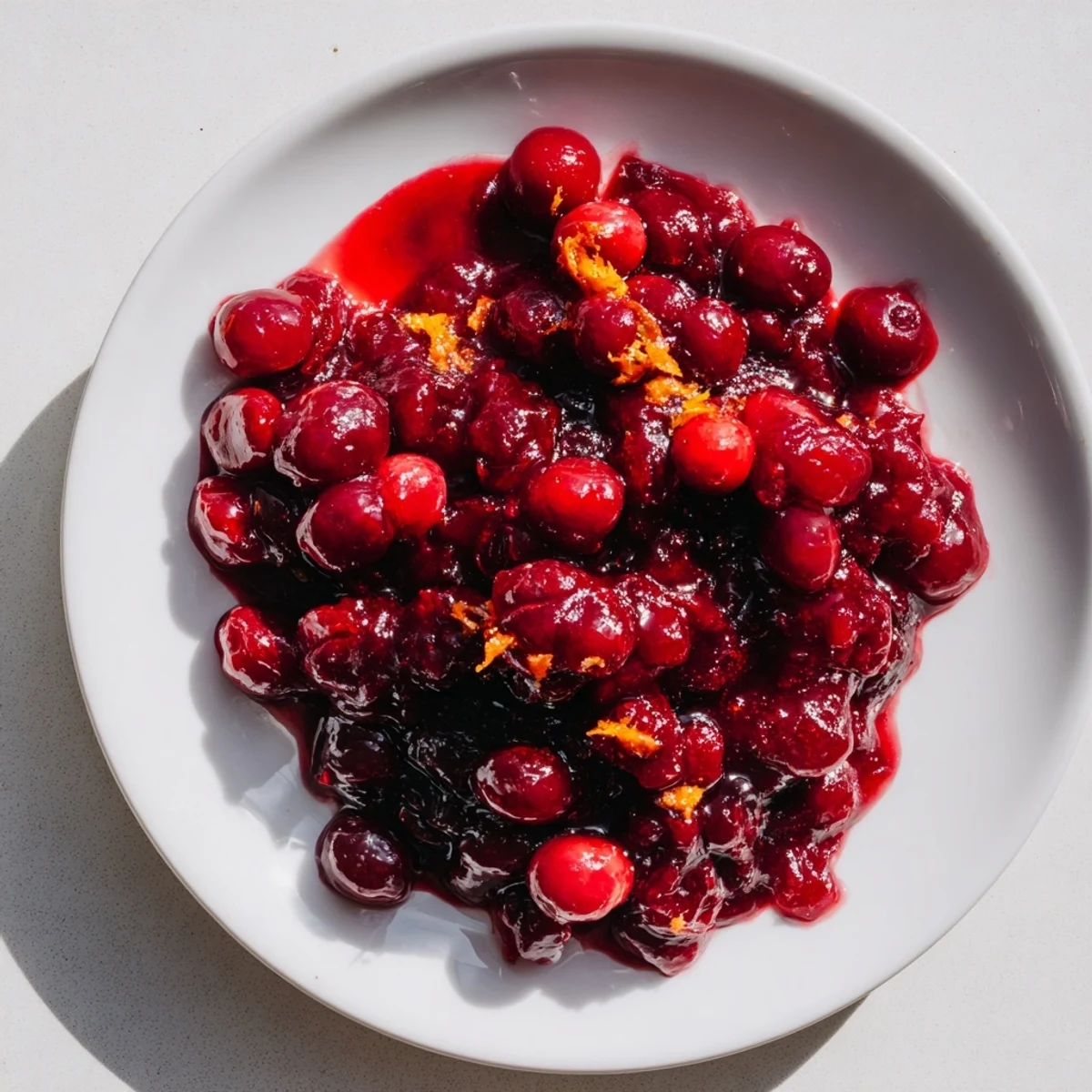 Thick, sweet cranberry sauce served in a glass bowl, perfect side for turkey and potatoes.