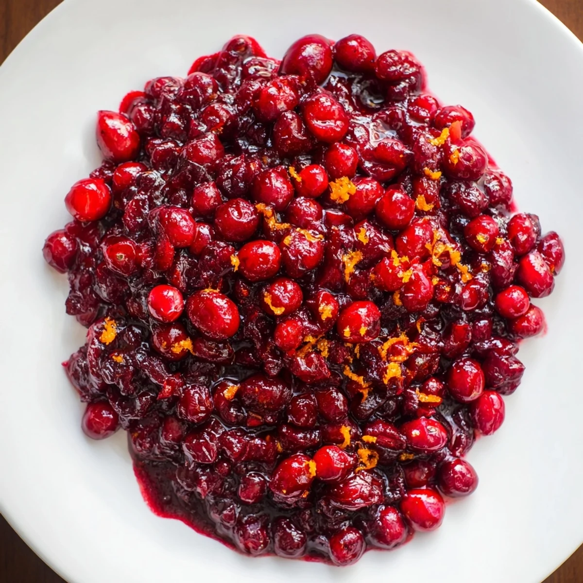 Homemade cranberry sauce glistening with fresh orange zest, a festive, easy-to-make side dish.