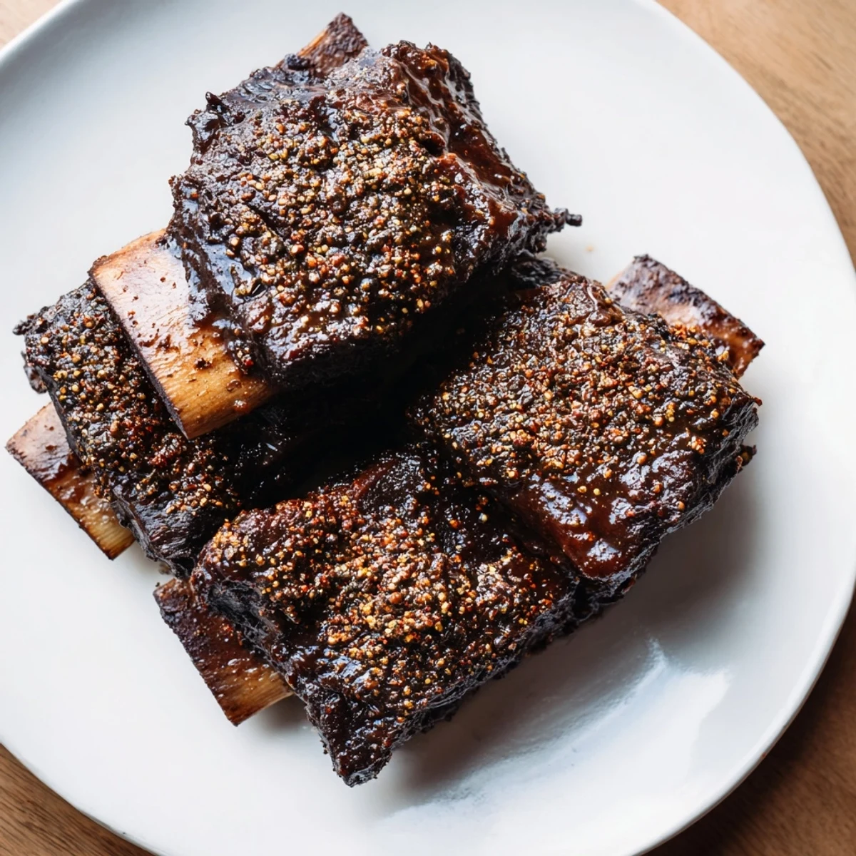 Slow-cooked beef ribs, falling-off-the-bone tender, brushed with sweet and tangy barbecue glaze.