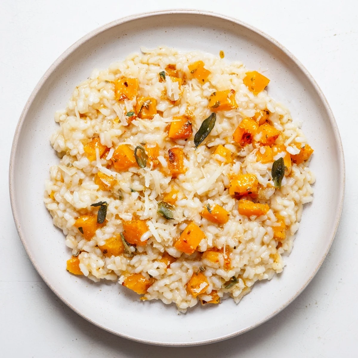 Creamy Winter Squash Risotto, warm and fragrant, with roasted squash and a sprinkle of sage.