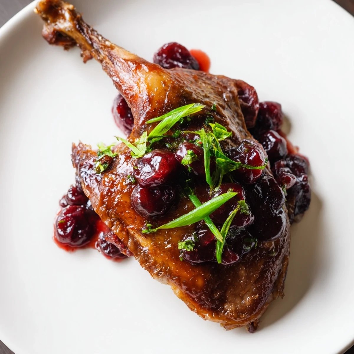 Beautifully browned Roasted Duck Legs with a glossy, sweet-and-sour plum sauce.