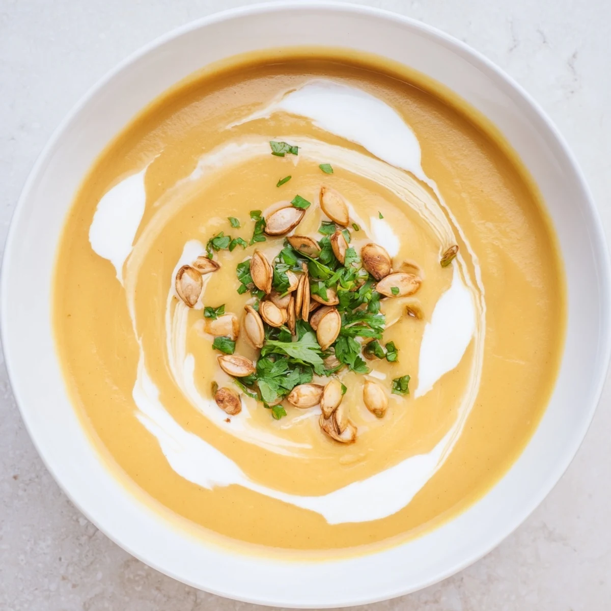 A vibrant bowl of Spiced Parsnip and Apple Soup, showcasing the smooth texture and rich color.