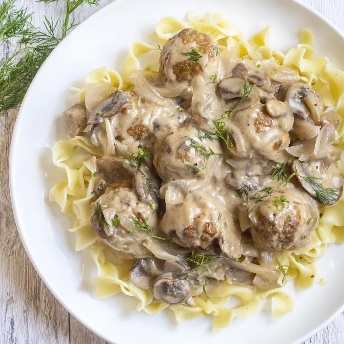 Close-up of the flavorful Turkey Meatball Stroganoff featuring tender meatballs in rich sauce, perfect dinner.