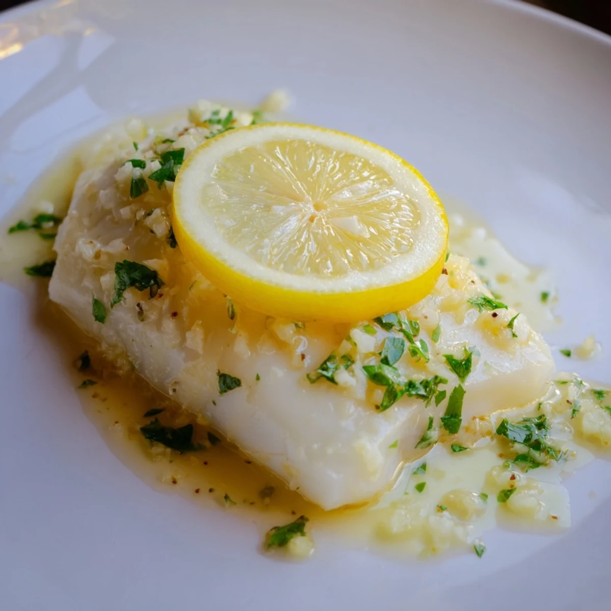 Enjoy a forkful of tender Baked Halibut with Lemon Butter, bathed in a rich, citrusy, buttery sauce.