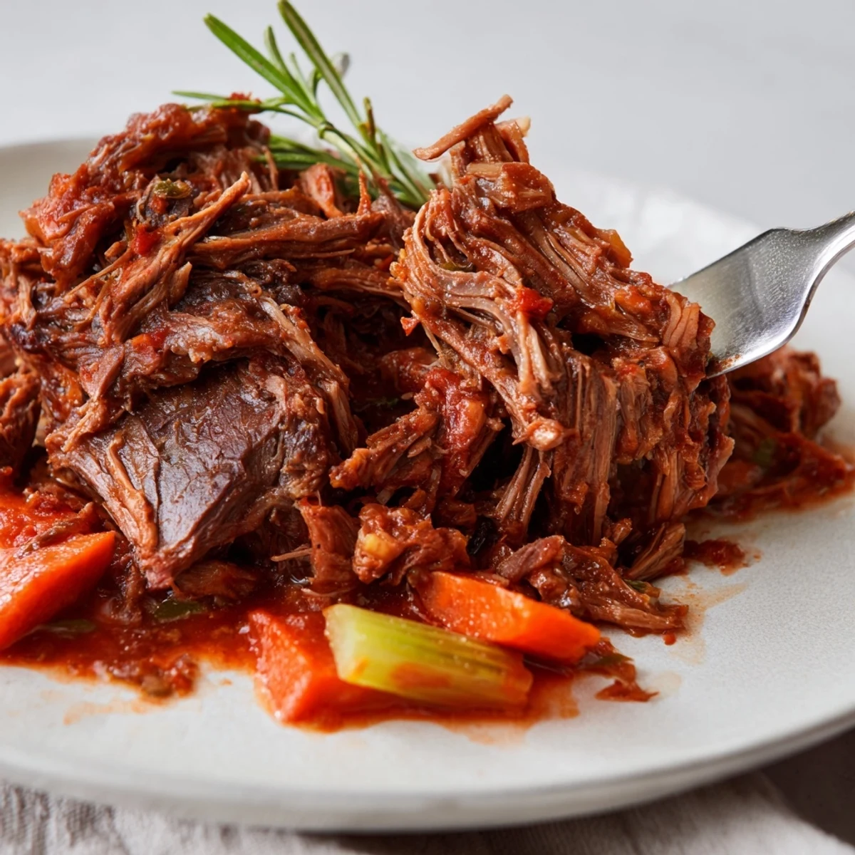 Slow Cooked Beef Shank with Rosemary and Thyme braised until fork-tender, glistening in rich gravy.