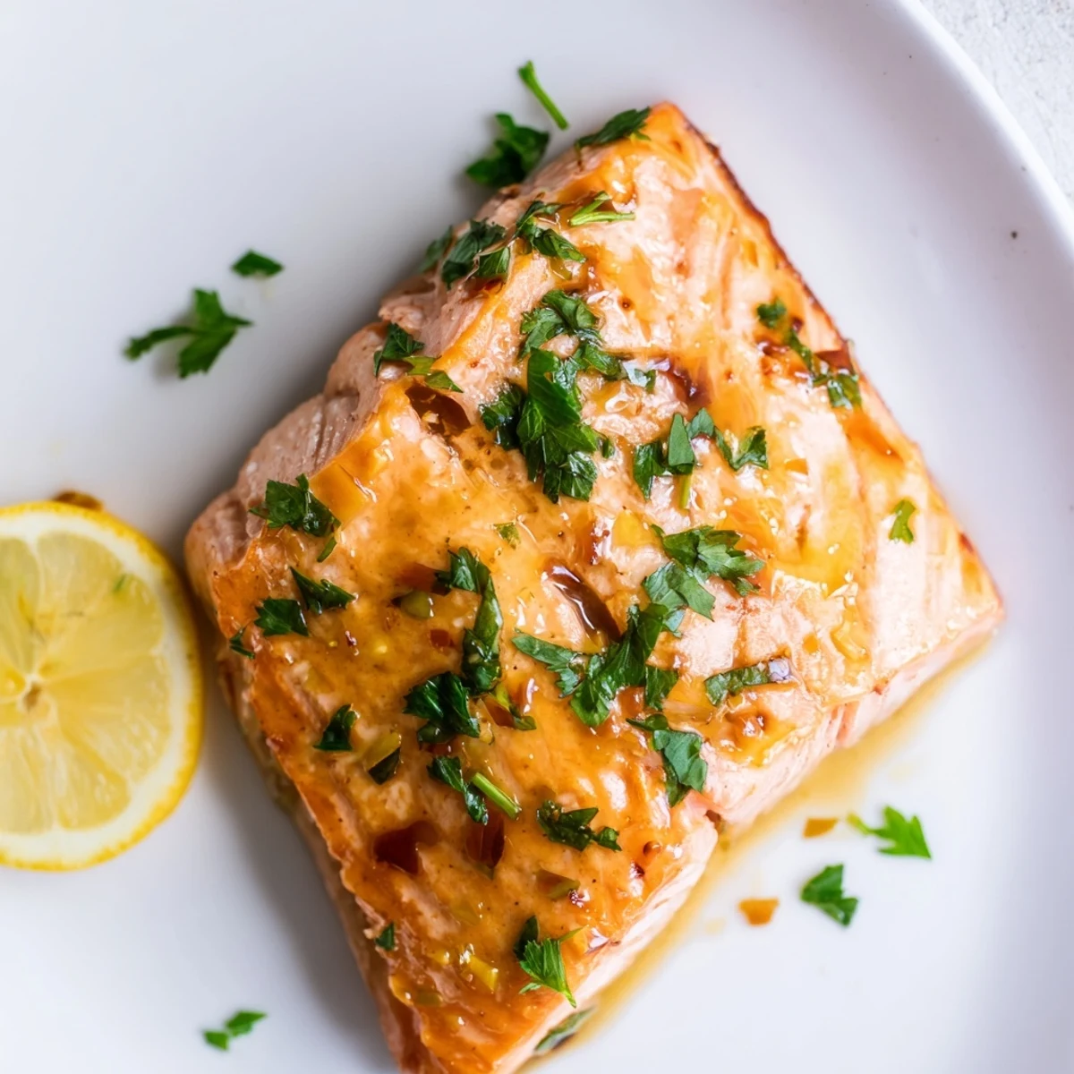 A close-up of tender salmon with a caramelized maple glaze, ready to be served for dinner.