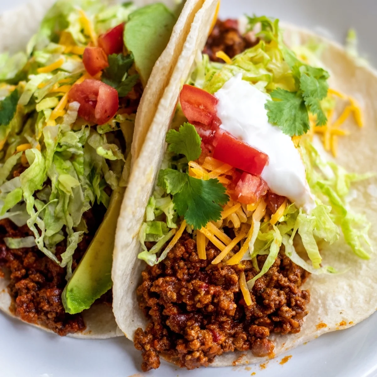 Juicy seasoned ground beef nestled in warm soft tortillas, topped with shredded lettuce and cheddar for classic Beef Tacos.