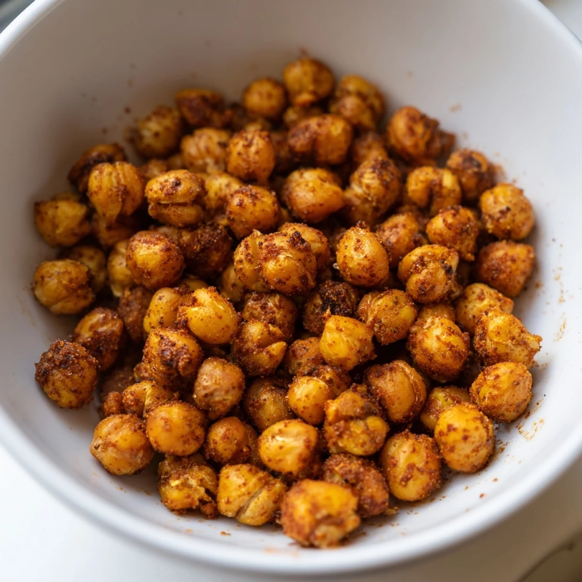 Golden-brown Cajun Spiced Roasted Chickpeas piled high in a rustic bowl, ready to be enjoyed as a crunchy snack.