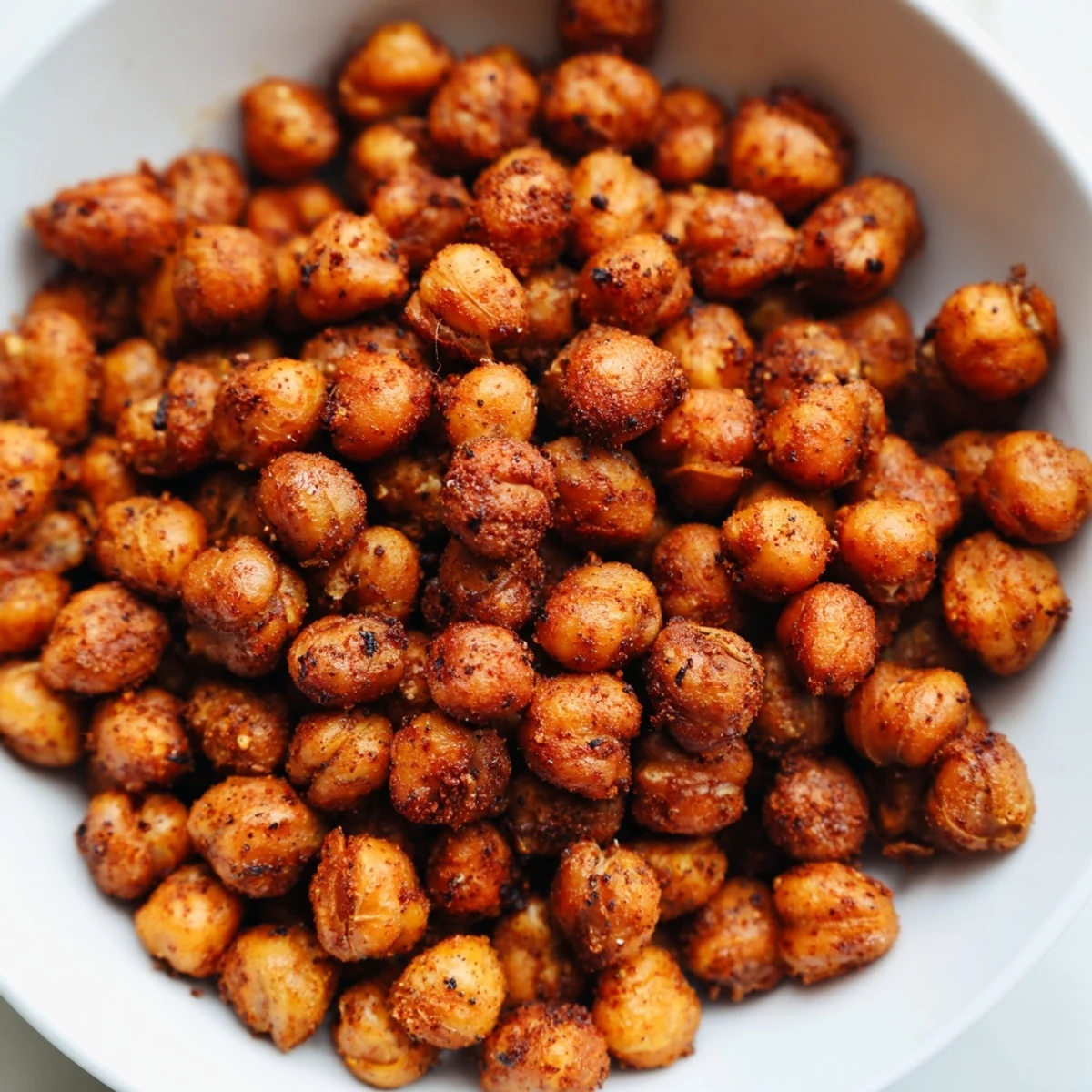 Cajun Spiced Roasted Chickpeas scattered atop a fresh green salad, adding a bold, savory crunch to every bite.