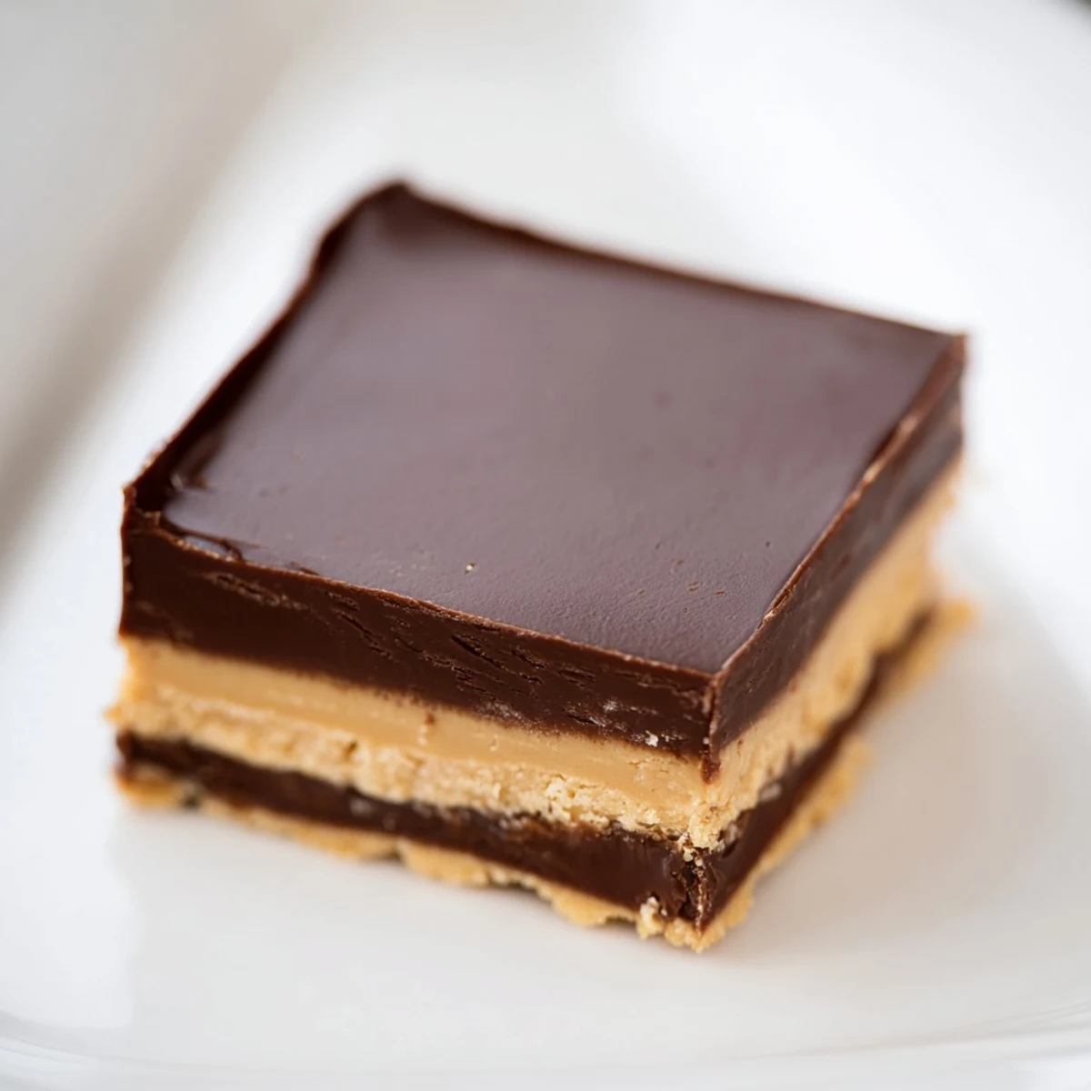 Decadent Chocolate Peanut Butter Fudge Squares stacked on a marble counter, easy homemade treats ready to serve and enjoy.