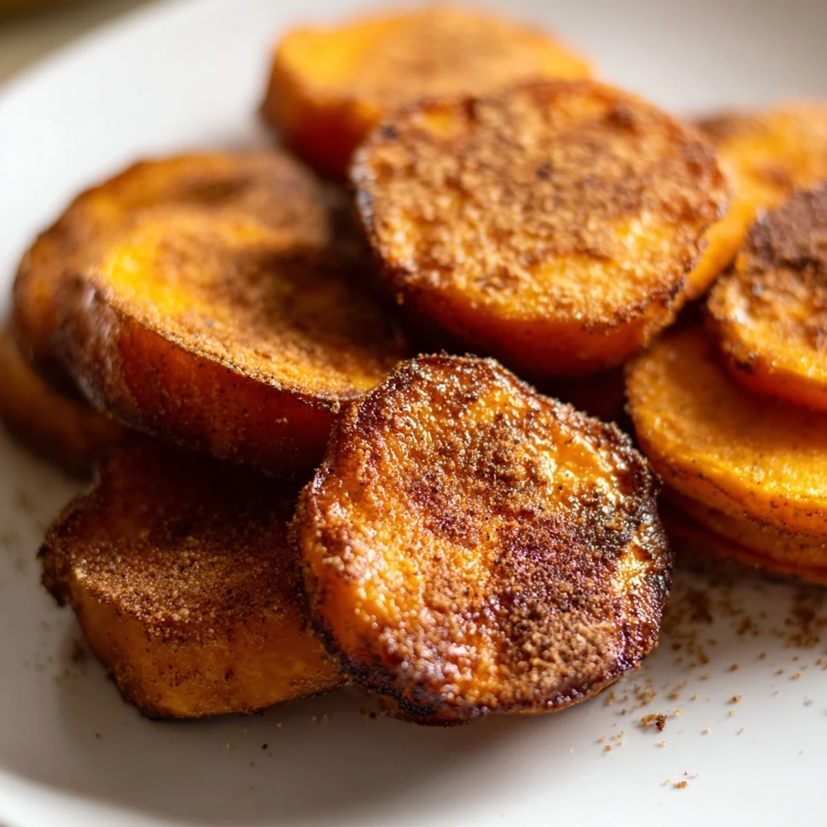 Perfectly roasted Crispy Sweet Potatoes with Cinnamon served as a side dish with fresh parsley garnish.