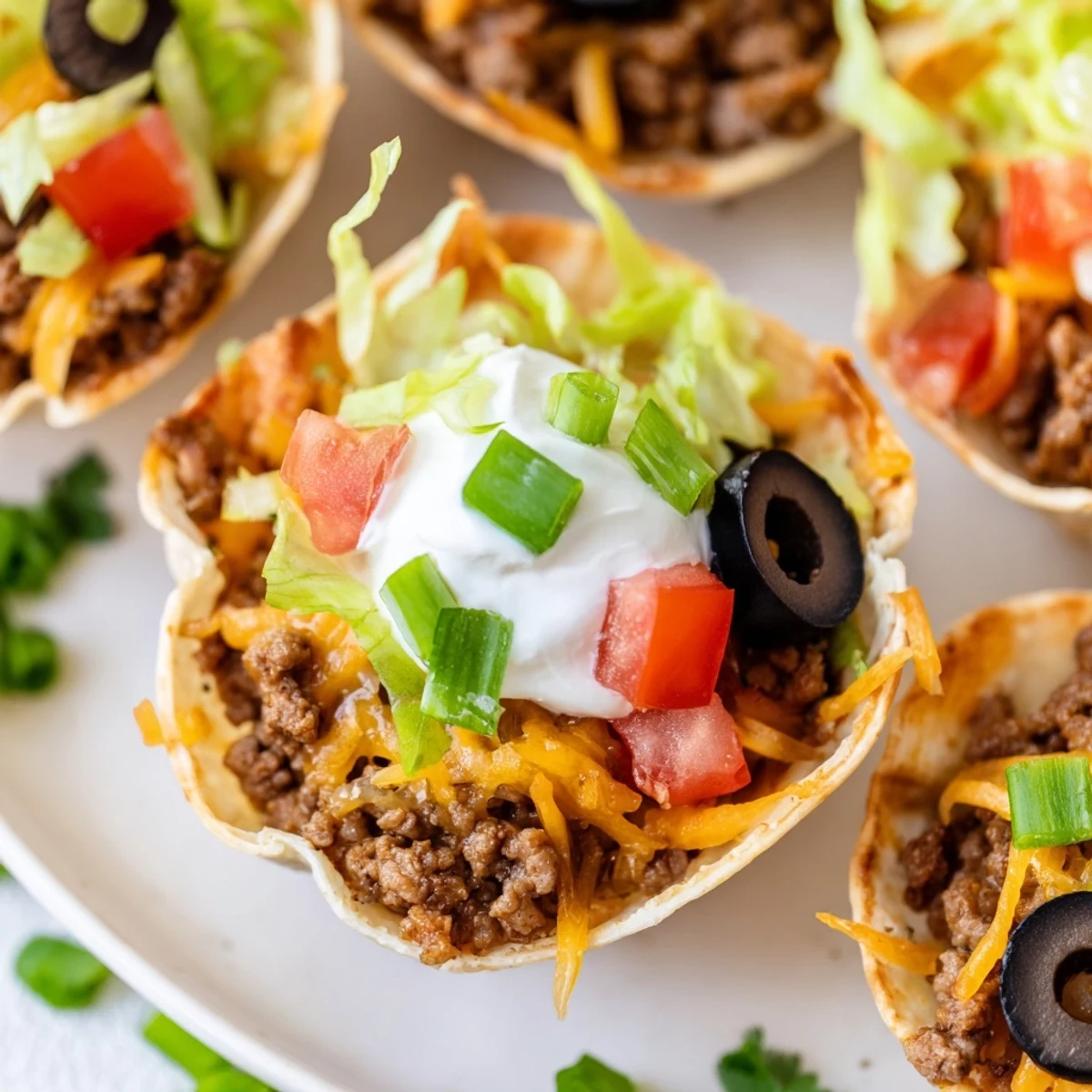 Hands assembling Touchdown Taco Cups by pressing tortillas into a muffin tin and spooning in the savory beef filling.