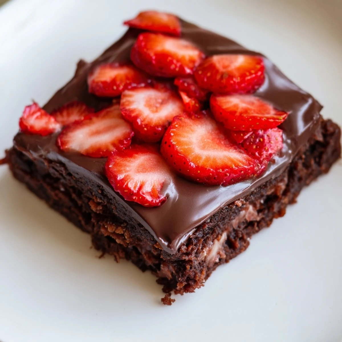 A square of Chocolate Covered Strawberry Brownies served on a plate, perfect for dessert or parties.
