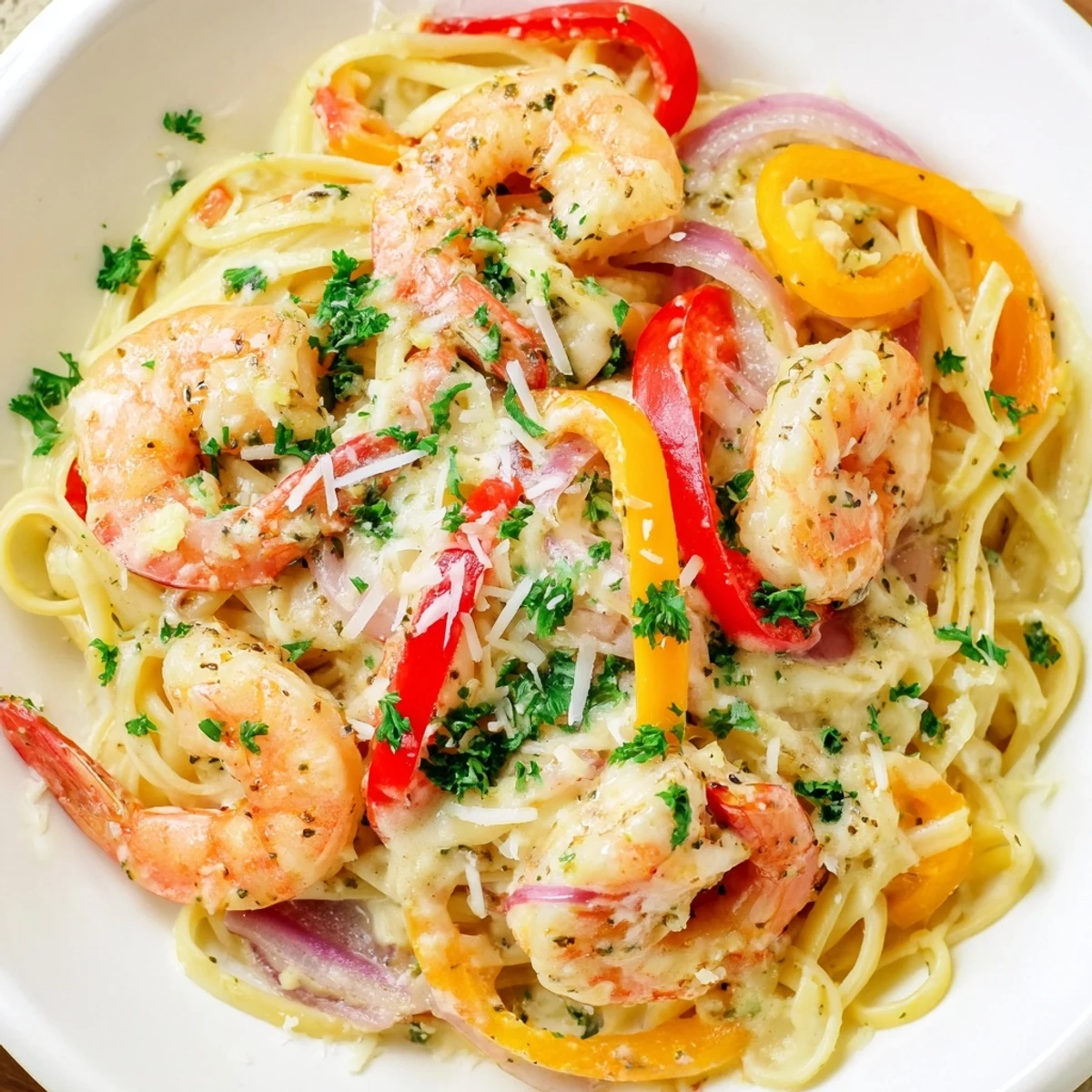 Steam rises from this vibrant Creamy Cajun Shrimp Pasta with Bell Peppers, highlighting colorful vegetables.