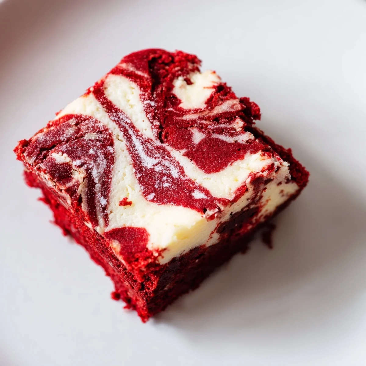 Fudgy Red Velvet Cheesecake Brownie Bites with a marbled cream cheese swirl on a cooling rack.
