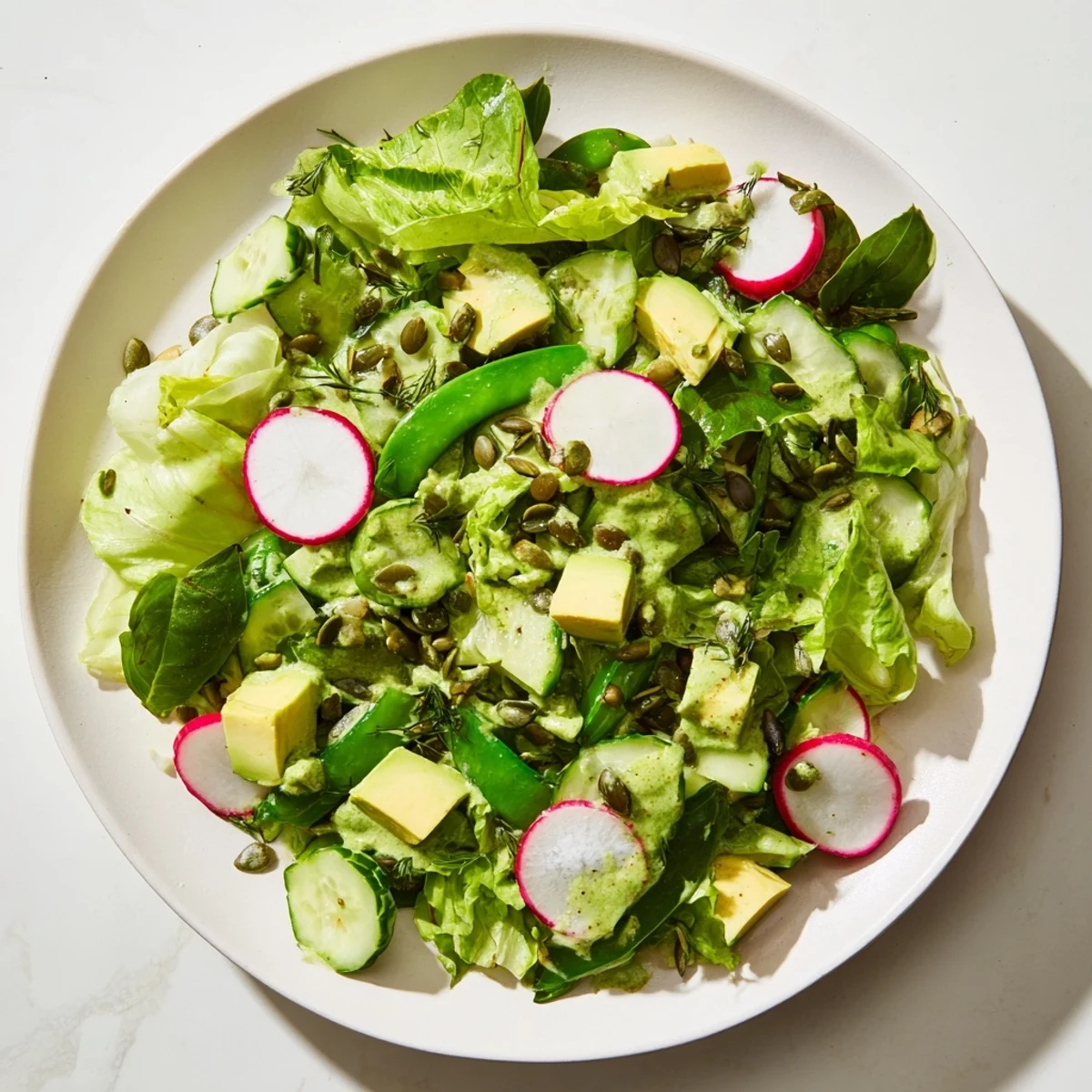 Serve this chilled, creamy Green Goddess Salad as a light lunch or refreshing side dish.