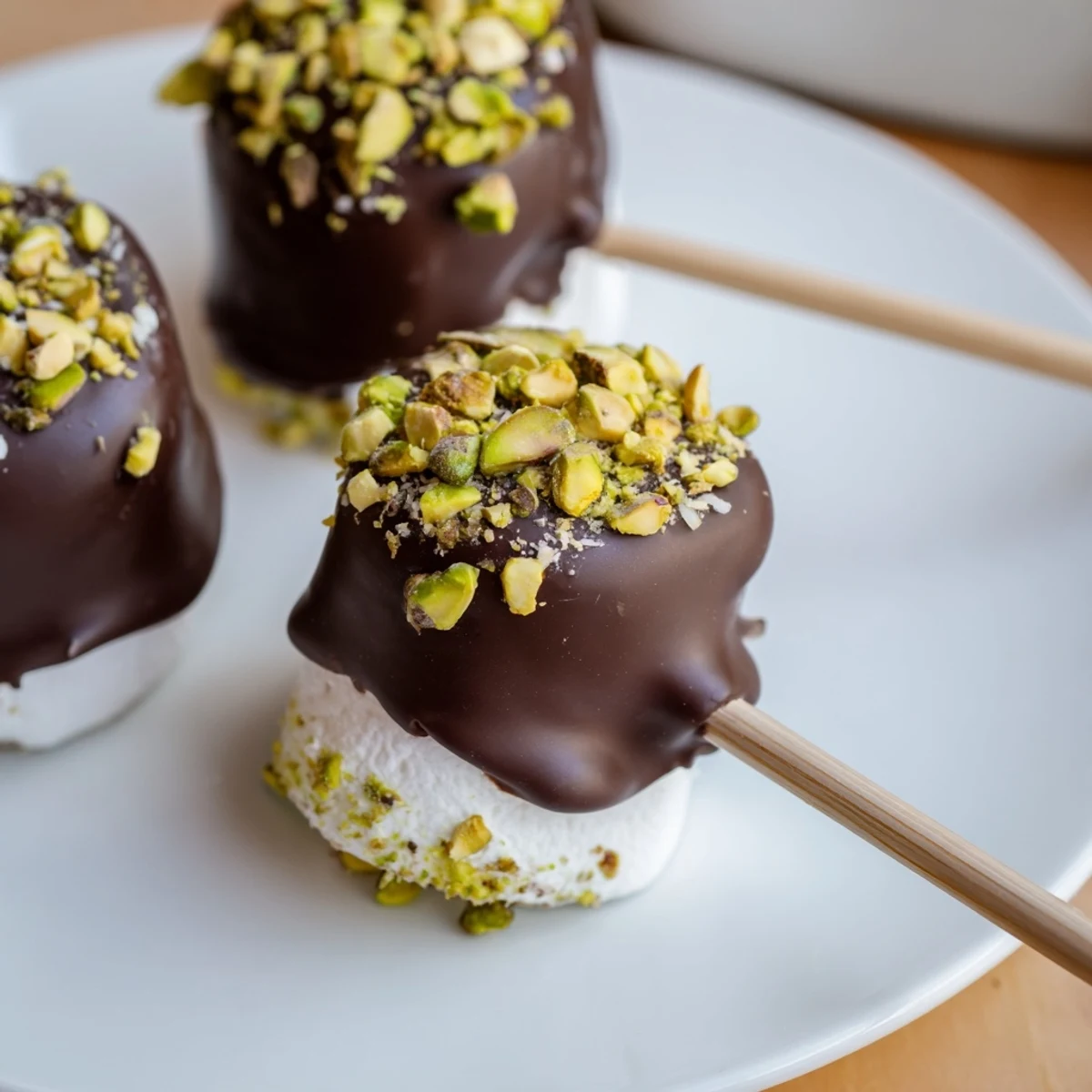 Soft, fluffy marshmallows with a glossy chocolate shell, topped with shredded coconut on a parchment-lined baking sheet.