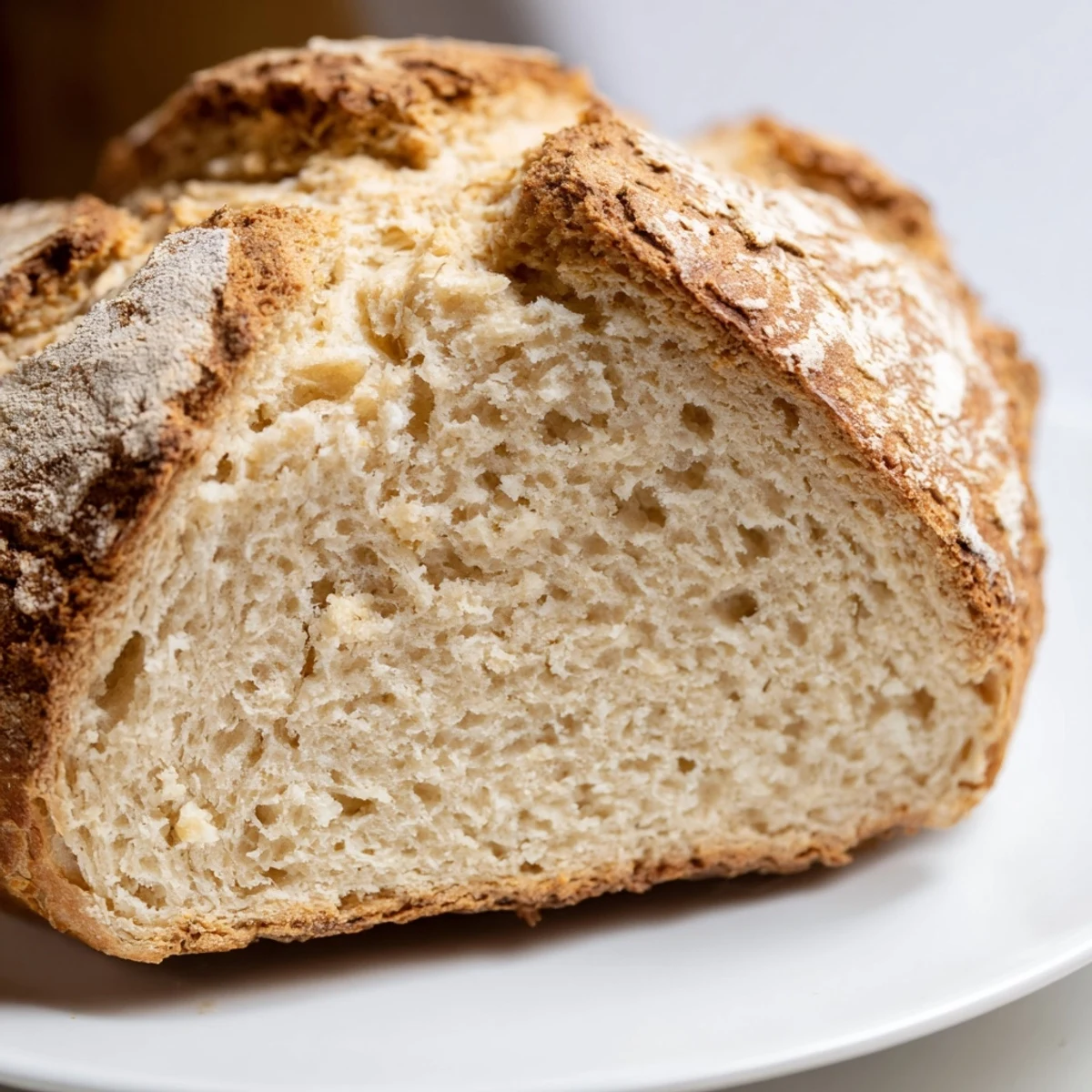 Warm Authentic 4-Ingredient Irish Soda Bread loaf sitting on a cooling rack, perfect alongside a steaming bowl of hearty stew for dinner.