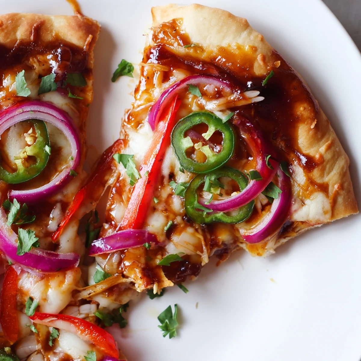 Sweet Heat Honey Garlic Flatbread Pizza served hot, drizzled with extra sauce and paired with a crisp salad.