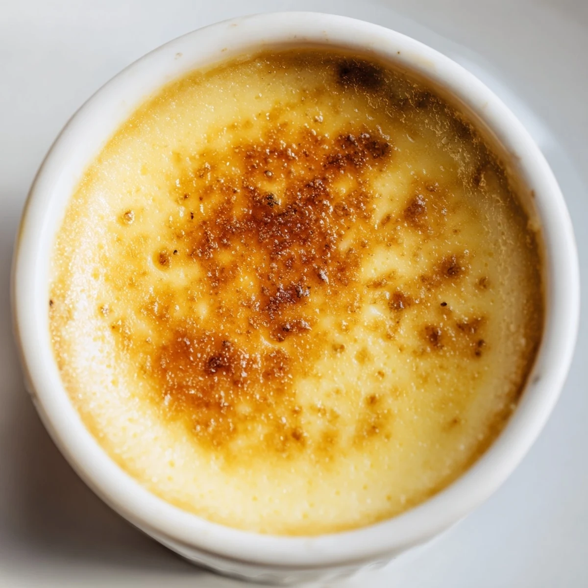 A spoon digs into a silky serving of Classic Baked Milk Pudding, revealing a smooth, delicate interior.