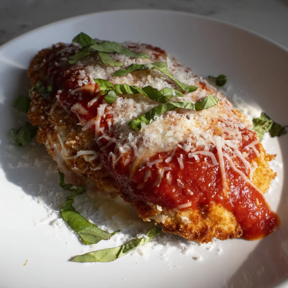 A savory slice of Chicken Parmesan Pizza served with a side salad and Chianti.