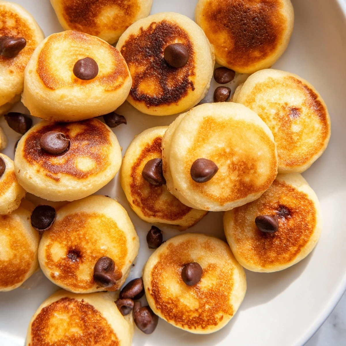 Golden pancake poppers served warm with a side of fresh berries and whipped cream.