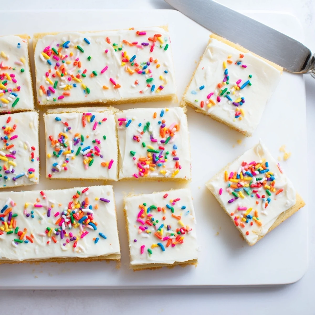 Easy sugar cookie bars cut into squares, ideal for a sweet afternoon treat.