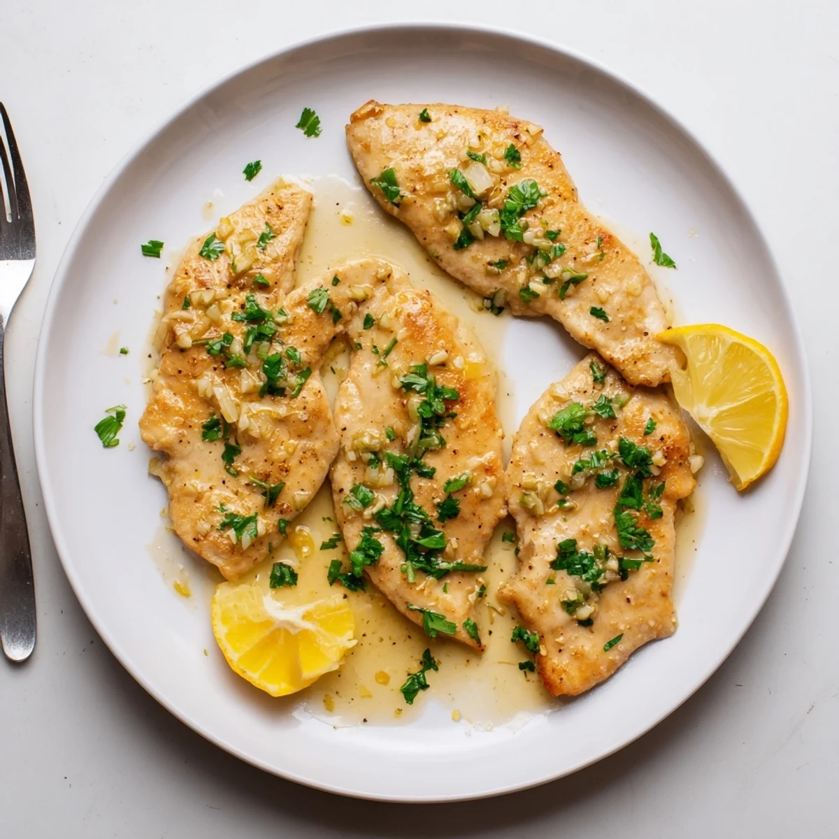 Tender chicken breasts in a rich garlic butter sauce, garnished with herbs, ready to be enjoyed with sides.