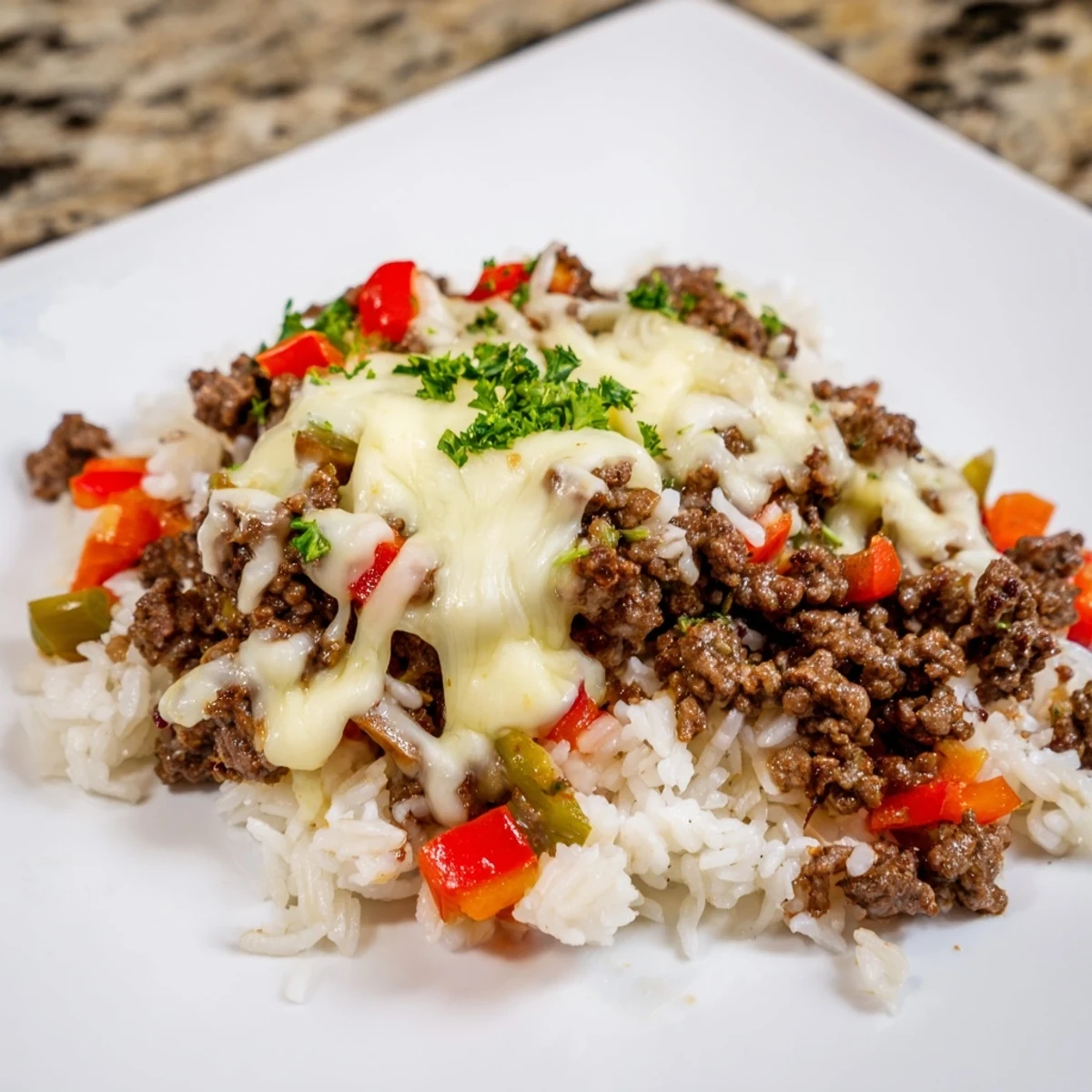 A hearty serving of Unstuffed Pepper Skillet in a bowl, garnished with cilantro and ready to eat.