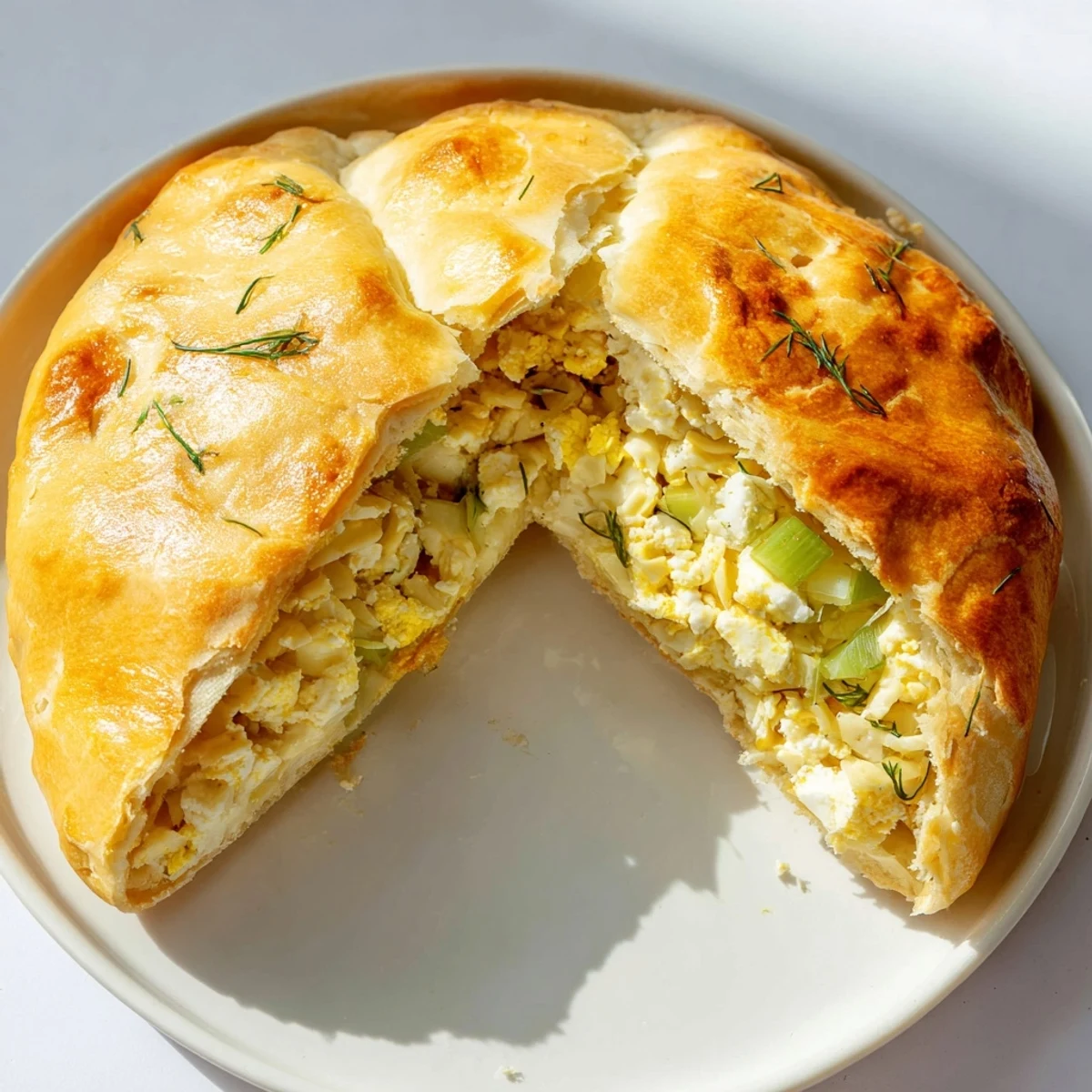Freshly baked Cheesy Egg and Cheese Piroshki rests on a rustic wooden board next to a bowl of sour cream.